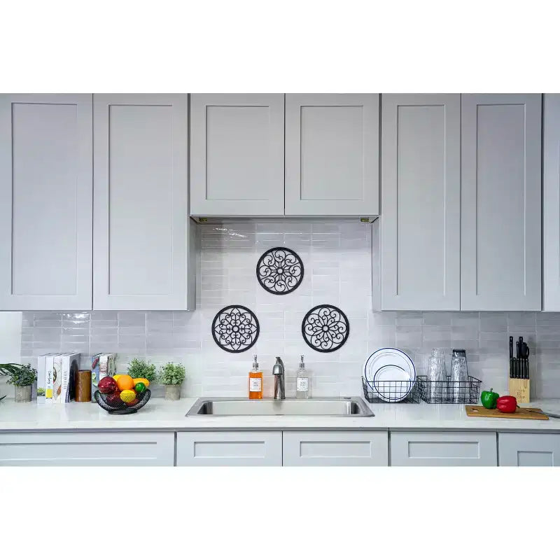 Meuble bas de cuisine CASAINC 15 l x 34,5 H x 24 P à 3 tiroirs, cadre en bois massif, peinture à faible teneur en COV à base d'eau, fermeture douce, à assembler, gris tourterelle