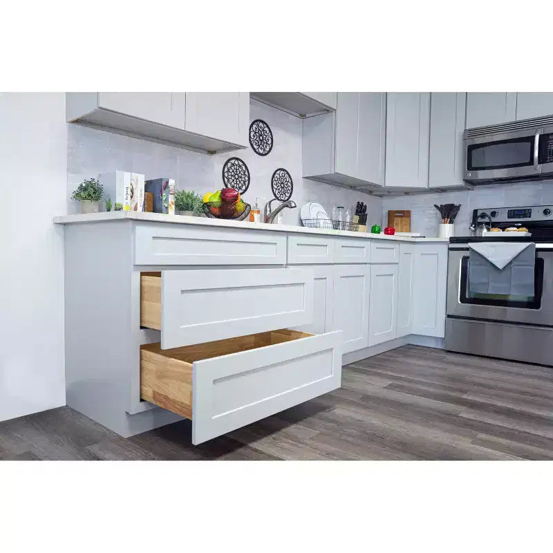 Meuble bas de cuisine CASAINC 15 l x 34,5 H x 24 P à 3 tiroirs, cadre en bois massif, peinture à faible teneur en COV à base d'eau, fermeture douce, à assembler, gris tourterelle
