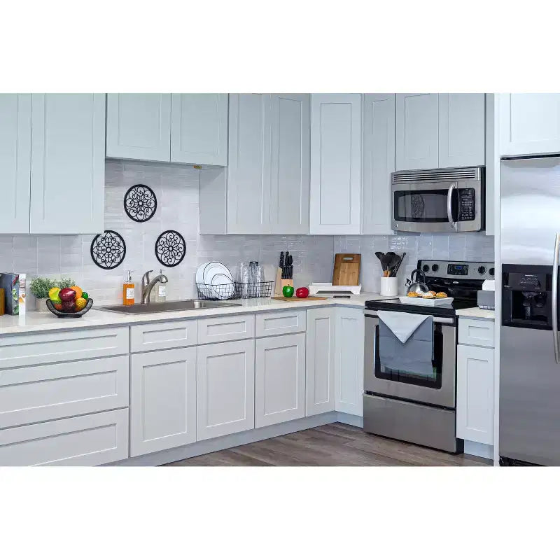 Meuble bas de cuisine CASAINC 15 l x 34,5 H x 24 P à 3 tiroirs, cadre en bois massif, peinture à faible teneur en COV à base d'eau, fermeture douce, à assembler, gris tourterelle