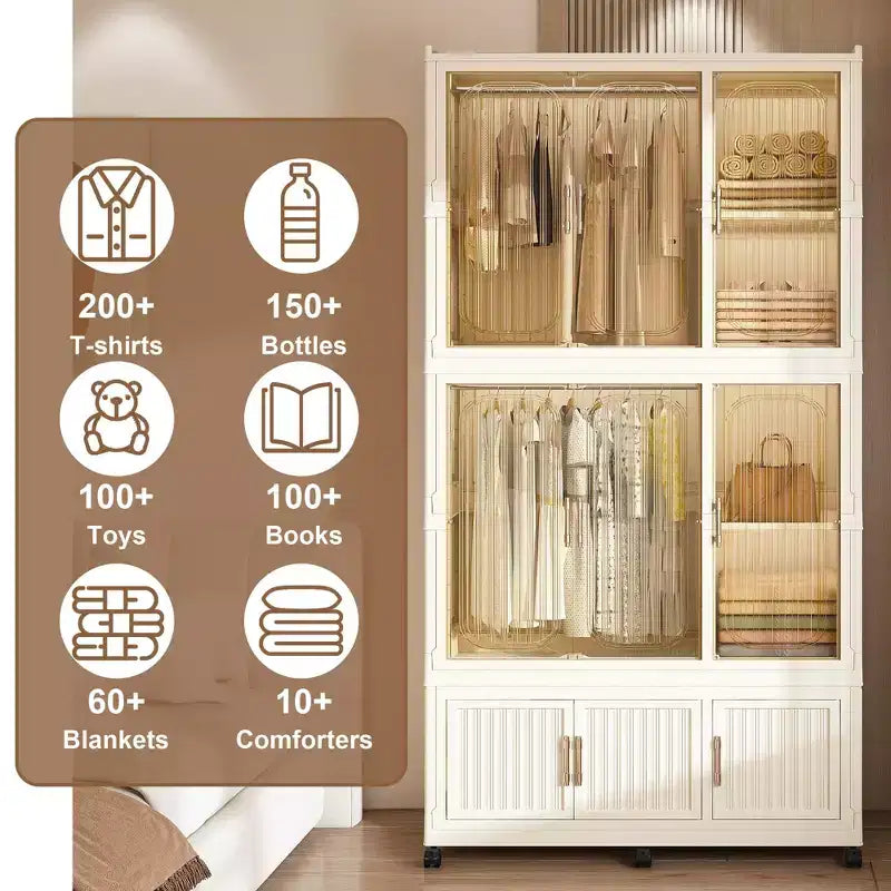 Clihome Armadio Portatile Organizer, Armadio Contenitore, con 9 Ante Magnetiche e 9 Scomparti