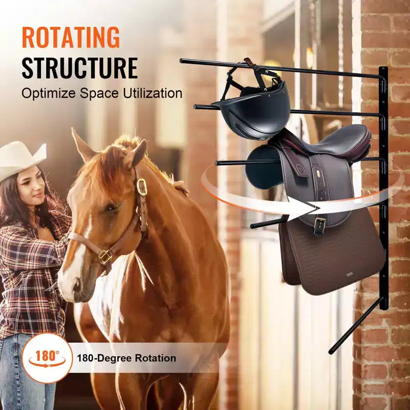 VEVOR Porte-selle mural, 78,5 x 76 x 14 cm, porte-selle pivotant, support de selle de cheval à six niveaux, porte-selle et couverture de cheval peu encombrant, noir