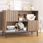 Tavolo da Ingresso, Consolle Rustica in Legno con Ripiani e Gambe in Metallo, Credenza Contenitore per Soggiorno Sala da Pranzo