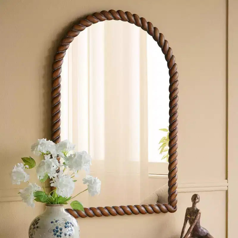 Specchio da Parete Moderno in Legno, Specchio da Bagno Marrone, Specchio Decorativo per Soggiorno, Ingresso o Camera da Letto