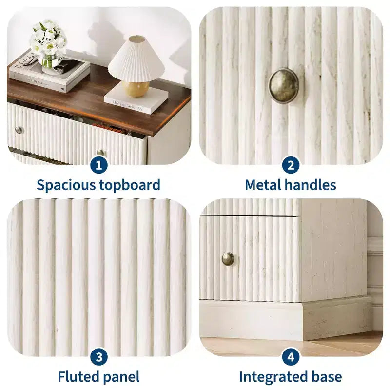 Comò alto a 5 cassetti scanalato, Cassettiera verticale in legno con maniglie in metallo, Armadietto salvaspazio per camera da letto, appartamento, camera degli ospiti
