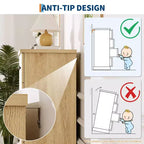 Comò alto a 5 cassetti scanalato, Cassettiera verticale in legno con maniglie in metallo, Armadietto salvaspazio per camera da letto, appartamento, camera degli ospiti