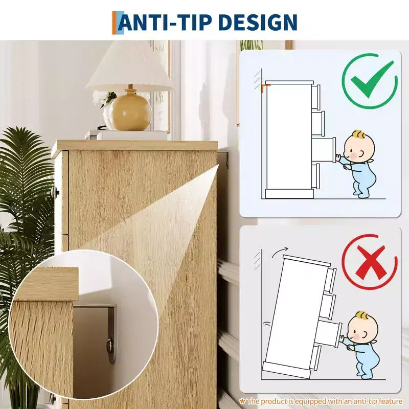Comò alto a 5 cassetti scanalato, Cassettiera verticale in legno con maniglie in metallo, Armadietto salvaspazio per camera da letto, appartamento, camera degli ospiti