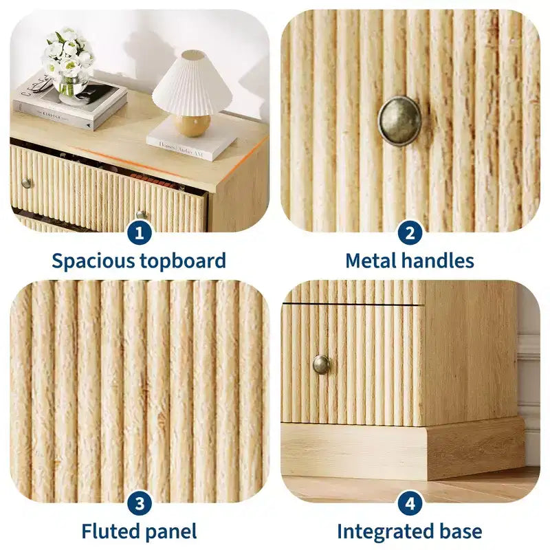 Comò alto a 5 cassetti scanalato, Cassettiera verticale in legno con maniglie in metallo, Armadietto salvaspazio per camera da letto, appartamento, camera degli ospiti