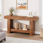 Console da Ingresso, Tavolo da Ingresso a 2 Livelli in Stile Rustico, Tavolo Lungo da Divano Accentato Dietro il Divano con Spazio di Archiviazione Aperto per Ingresso, Soggiorno, 63