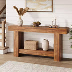 Entryway Console Table, Farmhouse 2-Tier Entryway Table, Long Sofa Accent Table Behind Couch Table with Open Storage for Entrance, Living Room, 63