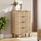 Natural Wave 5 Drawer Dresser for Bedroom, Modern Wood Dresser Chest of Drawers with Anti-Tipping Device and Metal Legs for Hallway Entryway