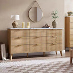 9 Drawers Dresser for Bedroom, 60.6 Wide Dressers with Curved Profile Design, Fluted Wood Drawers, Modern Chest of Dressersfor Living Room