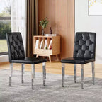 Sedie da Pranzo Moderne Rivestite in PU Set da 2, Gambe in Metallo Argentato, Sedie Lussuose Senza Braccioli per Cucina o Sala da Pranzo-Panipeachy