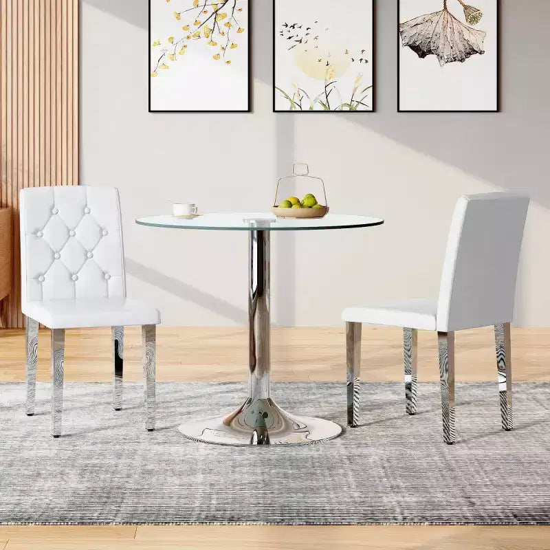 Sedie da Pranzo Moderne Rivestite in PU Set da 2, Gambe in Metallo Argentato, Sedie Lussuose Senza Braccioli per Cucina o Sala da Pranzo-Panipeachy