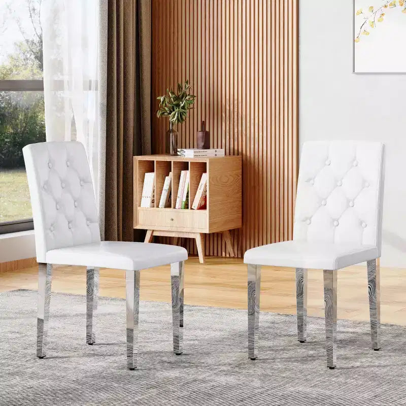 Chaises de salle à manger modernes en polyuréthane rembourrées (lot de 2), pieds en métal argenté, chaises de luxe sans accoudoirs pour cuisine ou salle à manger-Panipeachy