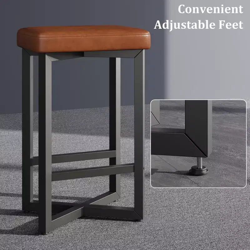 COZONY Lot de 2/4 tabourets de bar sans dossier de 63,5 cm de hauteur de comptoir, siège en cuir PU, cadre en métal