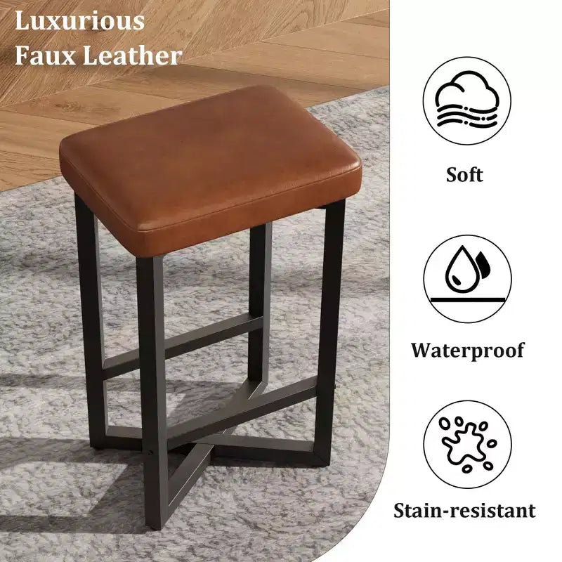 COZONY Lot de 2/4 tabourets de bar sans dossier de 63,5 cm de hauteur de comptoir, siège en cuir PU, cadre en métal