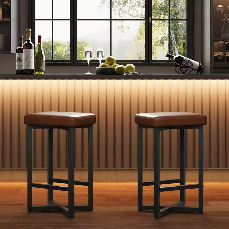 COZONY Lot de 2/4 tabourets de bar sans dossier de 63,5 cm de hauteur de comptoir, siège en cuir PU, cadre en métal