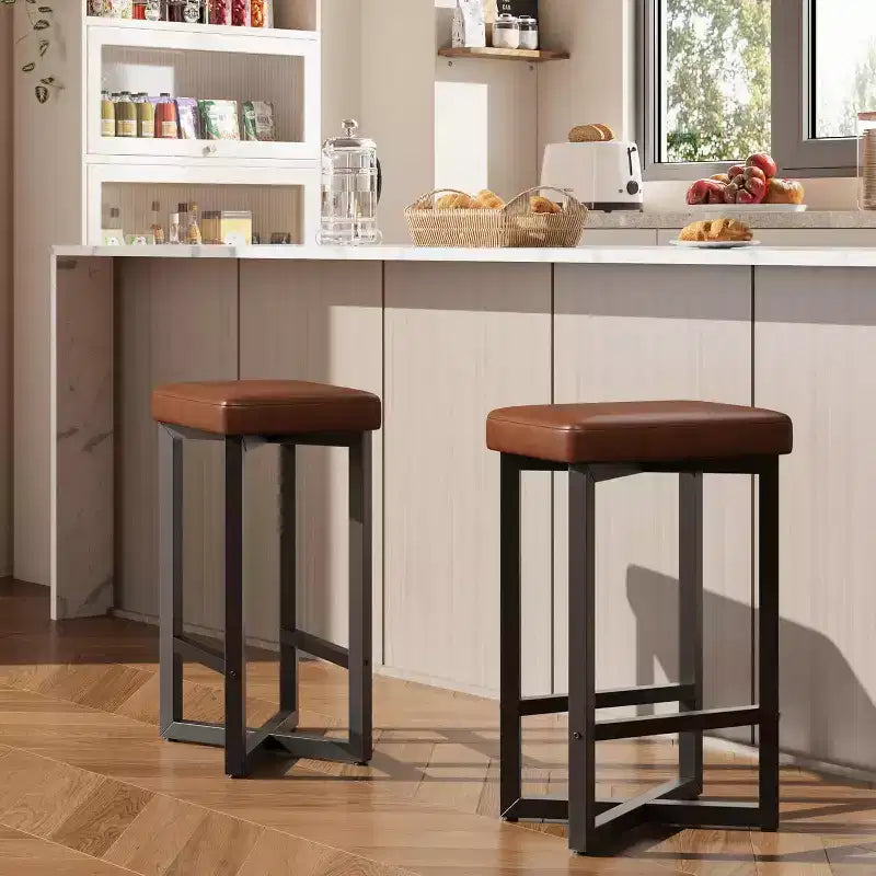 COZONY Lot de 2/4 tabourets de bar sans dossier de 63,5 cm de hauteur de comptoir, siège en cuir PU, cadre en métal