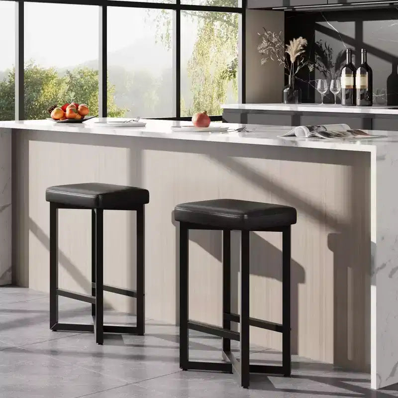 COZONY Lot de 2/4 tabourets de bar sans dossier de 63,5 cm de hauteur de comptoir, siège en cuir PU, cadre en métal
