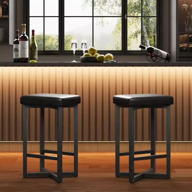 COZONY Lot de 2/4 tabourets de bar sans dossier de 63,5 cm de hauteur de comptoir, siège en cuir PU, cadre en métal