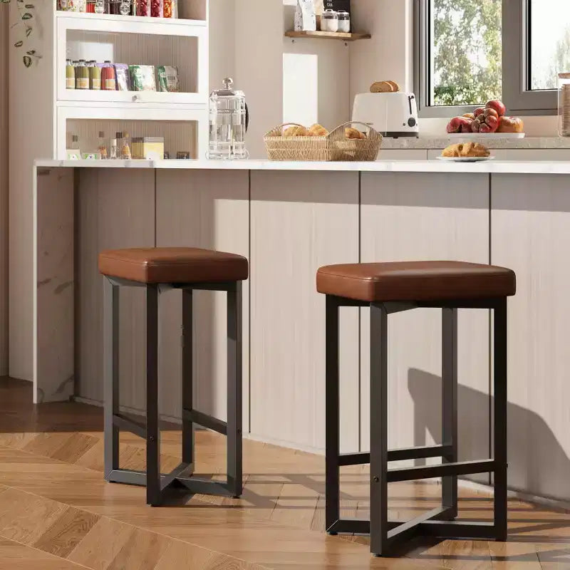 COZONY Lot de 2/4 tabourets de bar sans dossier de 63,5 cm de hauteur de comptoir, siège en cuir PU, cadre en métal