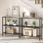 ACOINEL 29.5 Narrow Console Table, 3-Tier Entryway/Sofa Side Table with Storage Shelves, Greige & Black Thin Display Table