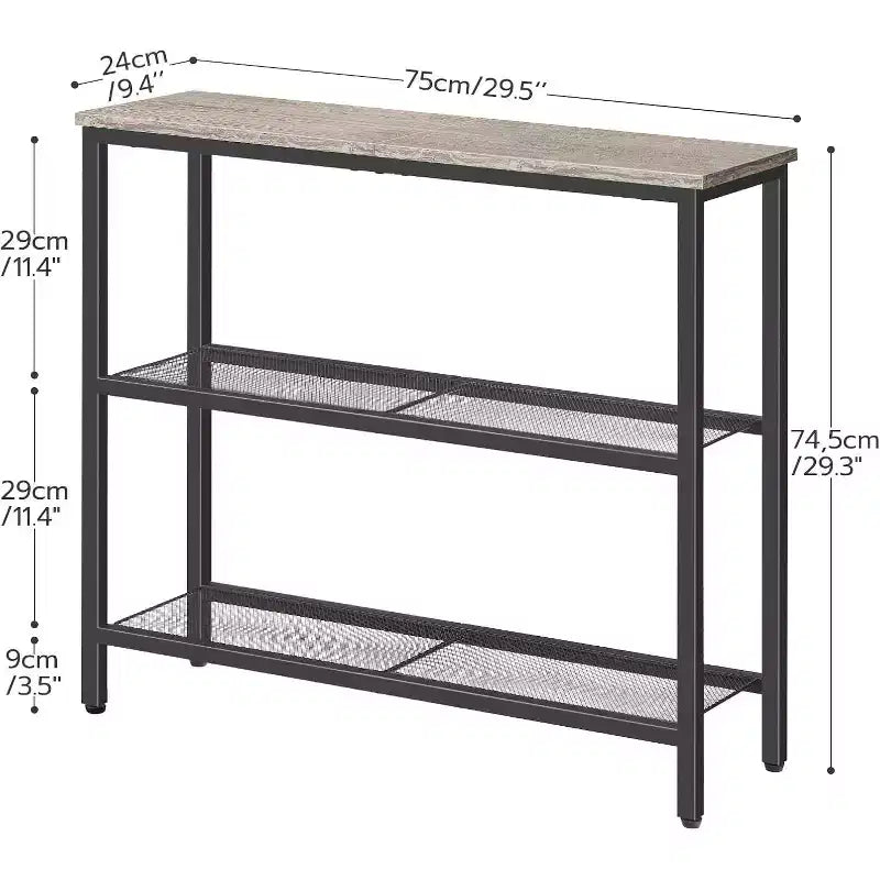 ACOINEL 29.5 Table console étroite, Table d'entrée/de bout de canapé à 3 niveaux avec étagères de rangement, Table de présentation fine Greige et Noir