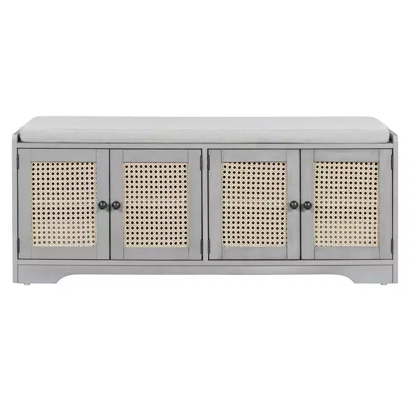 Panca da ingresso rustica in rattan da 47 pollici con contenitore, panca porta scarpe da ingresso con cuscino rimovibile per corridoio o soggiorno-Panipeachy