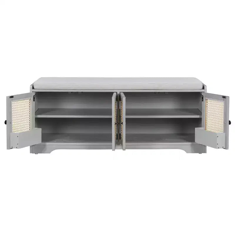 Panca da ingresso rustica in rattan da 47 pollici con contenitore, panca porta scarpe da ingresso con cuscino rimovibile per corridoio o soggiorno-Panipeachy