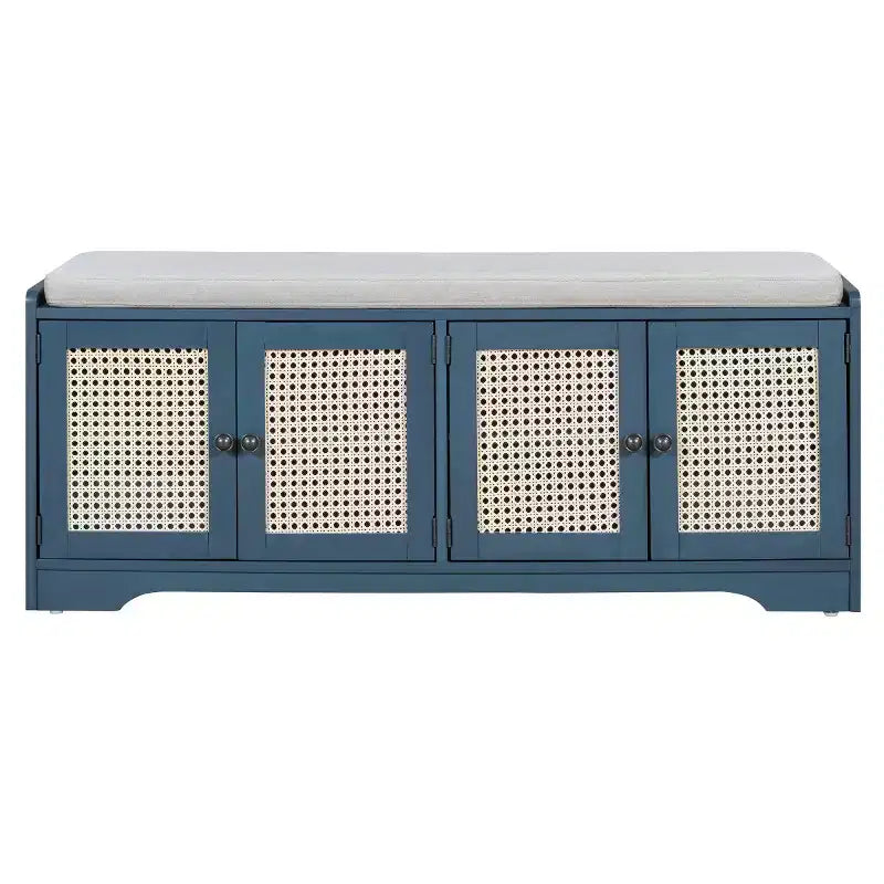 Panca da ingresso rustica in rattan da 47 pollici con contenitore, panca porta scarpe da ingresso con cuscino rimovibile per corridoio o soggiorno-Panipeachy