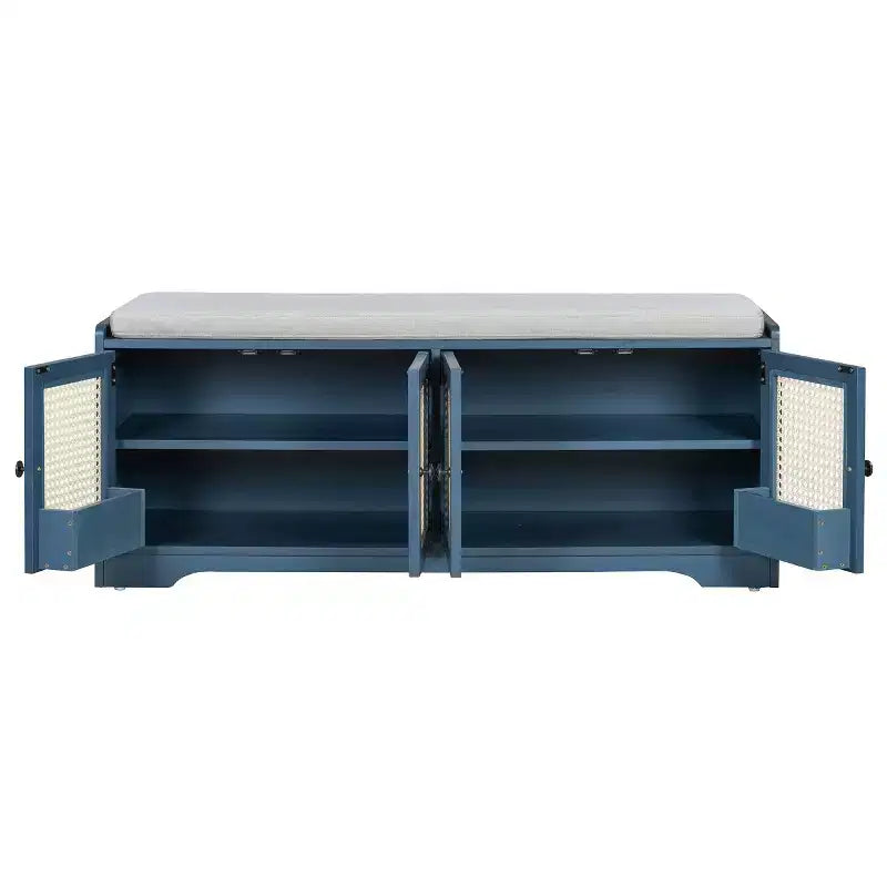 Panca da ingresso rustica in rattan da 47 pollici con contenitore, panca porta scarpe da ingresso con cuscino rimovibile per corridoio o soggiorno-Panipeachy