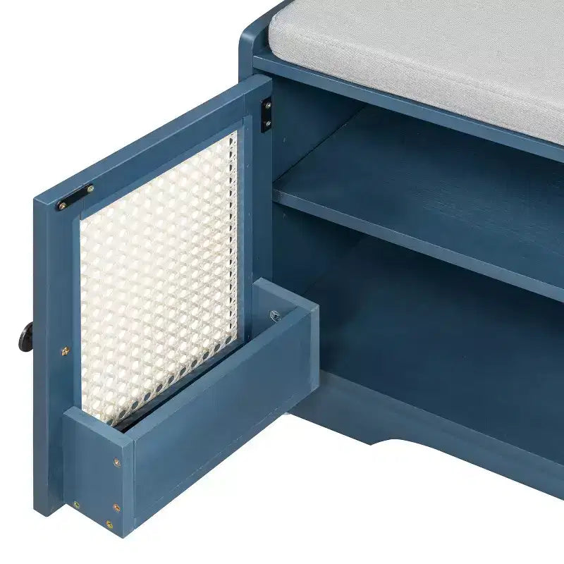 Panca da ingresso rustica in rattan da 47 pollici con contenitore, panca porta scarpe da ingresso con cuscino rimovibile per corridoio o soggiorno-Panipeachy