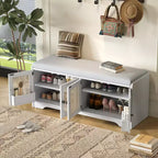 Panca da ingresso rustica in rattan da 47 pollici con contenitore, panca porta scarpe da ingresso con cuscino rimovibile per corridoio o soggiorno-Panipeachy