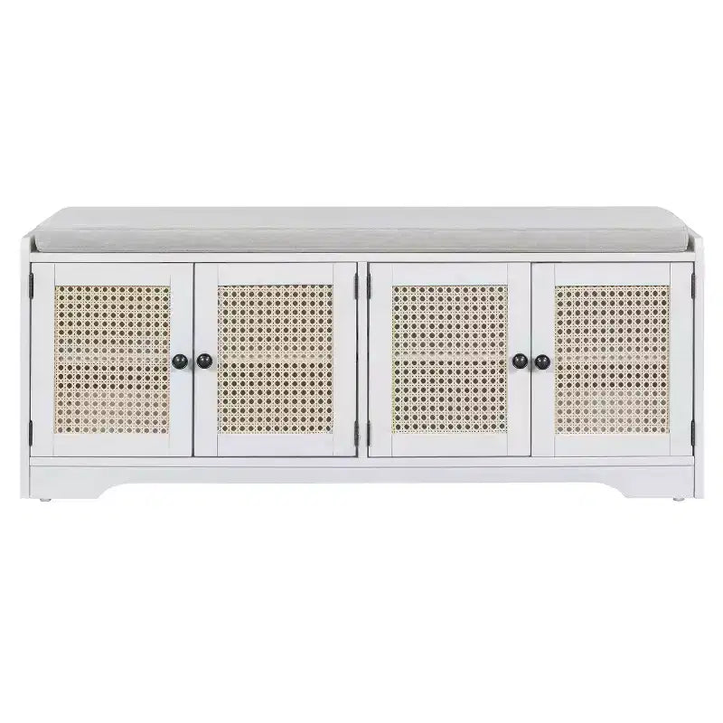 Panca da ingresso rustica in rattan da 47 pollici con contenitore, panca porta scarpe da ingresso con cuscino rimovibile per corridoio o soggiorno-Panipeachy