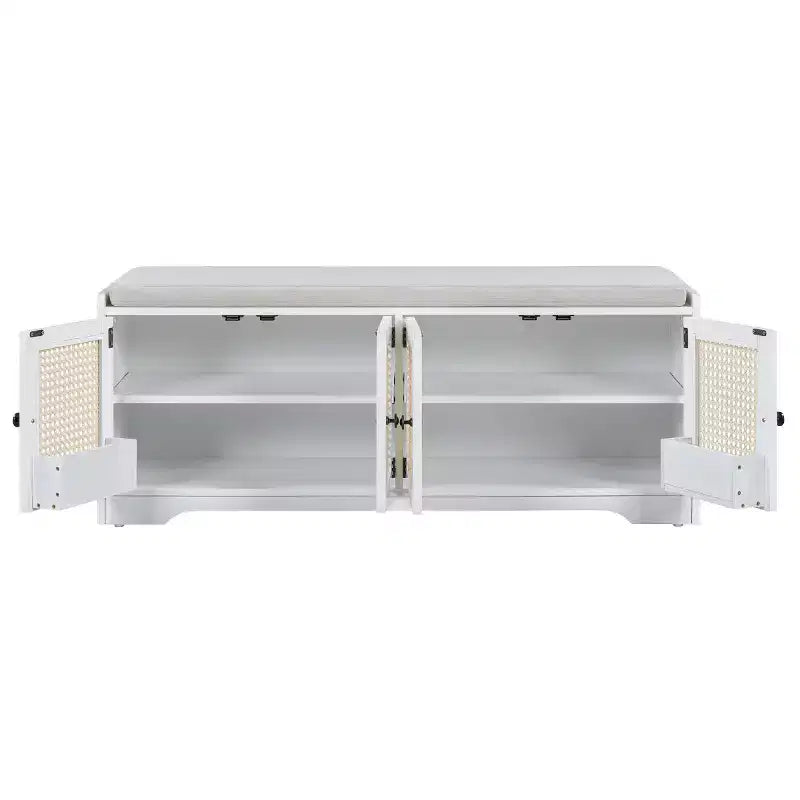 Panca da ingresso rustica in rattan da 47 pollici con contenitore, panca porta scarpe da ingresso con cuscino rimovibile per corridoio o soggiorno-Panipeachy