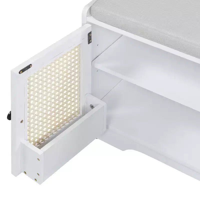 Panca da ingresso rustica in rattan da 47 pollici con contenitore, panca porta scarpe da ingresso con cuscino rimovibile per corridoio o soggiorno-Panipeachy