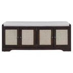 Panca da ingresso rustica in rattan da 47 pollici con contenitore, panca porta scarpe da ingresso con cuscino rimovibile per corridoio o soggiorno-Panipeachy