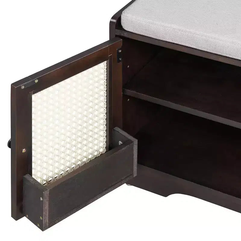 Panca da ingresso rustica in rattan da 47 pollici con contenitore, panca porta scarpe da ingresso con cuscino rimovibile per corridoio o soggiorno-Panipeachy