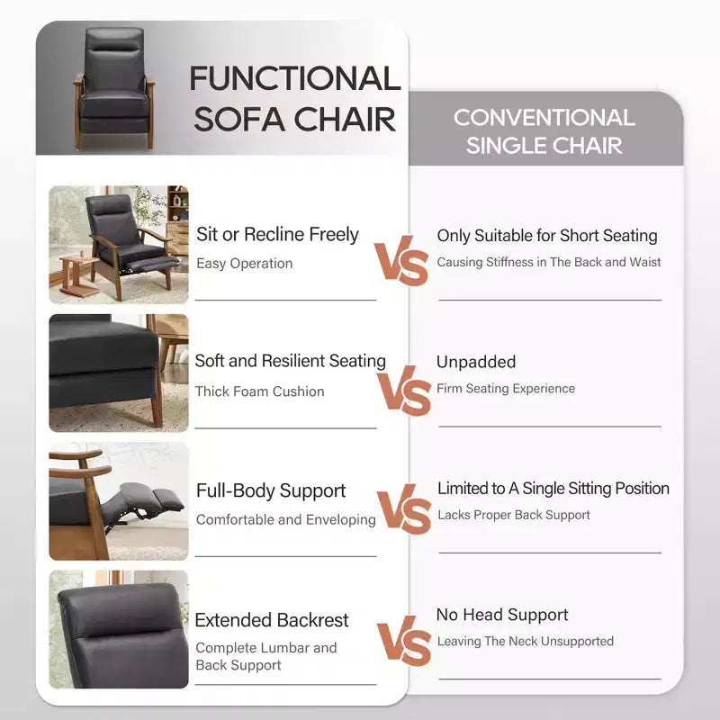 Fauteuil inclinable Ora Maison Push Back - Fauteuil en cuir réglable avec repose-pieds pour salon et chambre à coucher