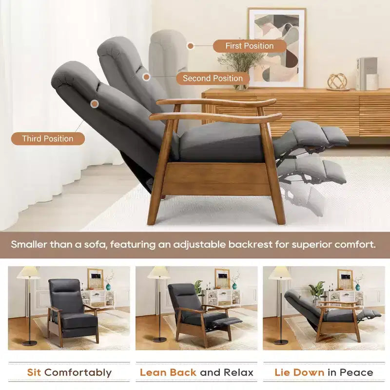 Fauteuil inclinable Ora Maison Push Back - Fauteuil en cuir réglable avec repose-pieds pour salon et chambre à coucher