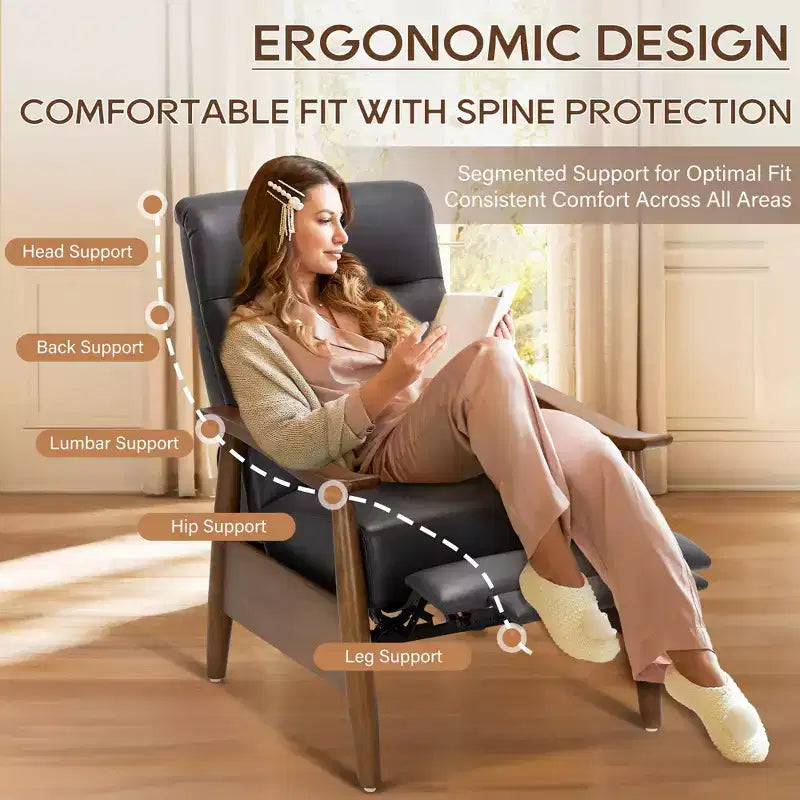 Fauteuil inclinable Ora Maison Push Back - Fauteuil en cuir réglable avec repose-pieds pour salon et chambre à coucher