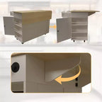 47.2 Isola mobile da cucina con piano d'appoggio ribaltabile, stazione di ricarica, carrello da cucina su ruote con ripiani estraibili, cassetti, portariviste