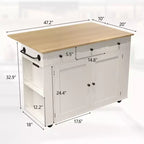 47.2 Isola mobile da cucina con piano d'appoggio ribaltabile, stazione di ricarica, carrello da cucina su ruote con ripiani estraibili, cassetti, portariviste