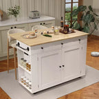 47.2 Isola mobile da cucina con piano d'appoggio ribaltabile, stazione di ricarica, carrello da cucina su ruote con ripiani estraibili, cassetti, portariviste