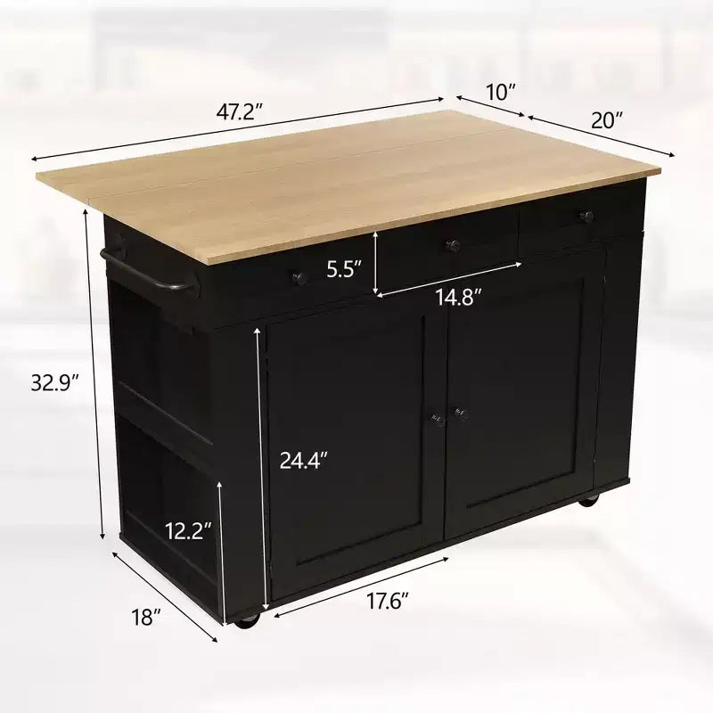 Îlot de cuisine mobile de 120 cm avec plan de travail à abattant, station de recharge, desserte de cuisine roulante avec étagères coulissantes, tiroirs, porte-épices