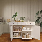 47.2 Isola mobile da cucina con piano d'appoggio ribaltabile, stazione di ricarica, carrello da cucina su ruote con ripiani estraibili, cassetti, portariviste