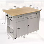47.2 Isola mobile da cucina con piano d'appoggio ribaltabile, stazione di ricarica, carrello da cucina su ruote con ripiani estraibili, cassetti, portariviste
