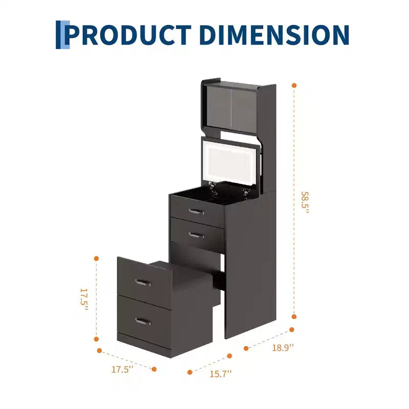 COZONY Coiffeuse 3-en-1 avec LED 3 Couleurs, Table de Maquillage avec Tiroirs et Portes en Acrylique, Ensemble de Maquillage Compact avec 2 Prises CA et USB, Table de Chevet