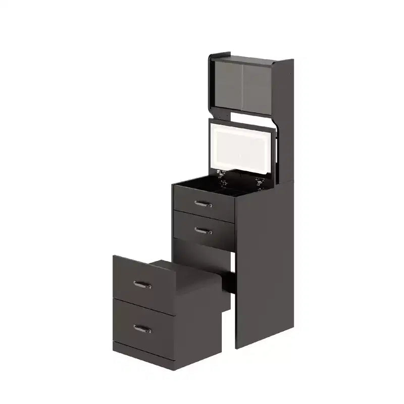 COZONY Tocador 3 in 1 con LED a 3 Colori, Tavolo da Trucco con Cassetti e Ante in Acrilico, Set da Trucco Compatto con 2 Prese CA e USB, Comodino
