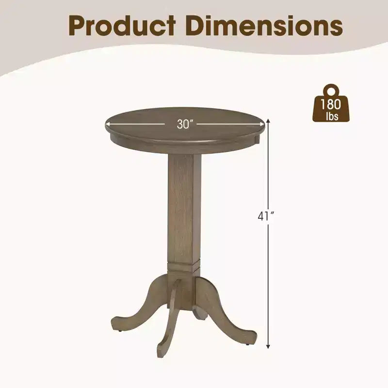 Costway Table de bar ronde 76 cm avec cadre en bois d'hévéa, pied élégant pour salle à manger Expresso/Gris chêne